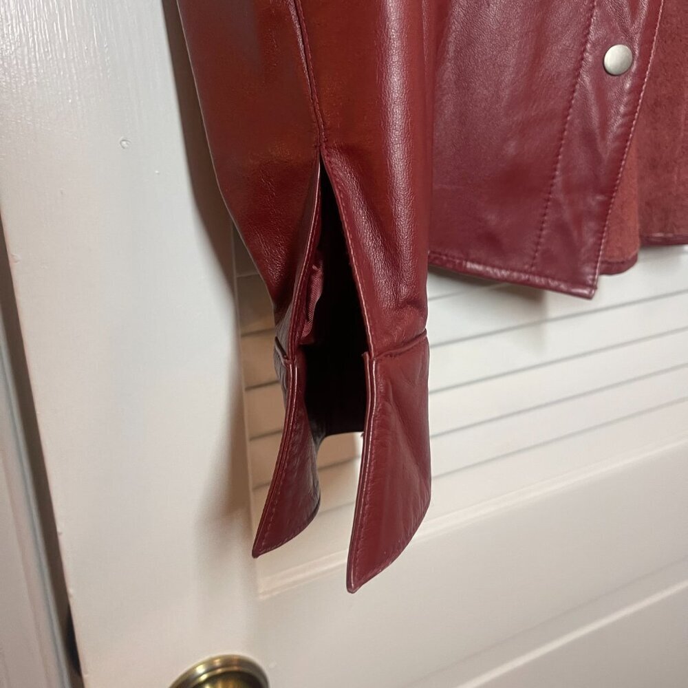 Franchesca Burgundy Genuine Leather Snap Jacket Size M - Picture 3 of 10